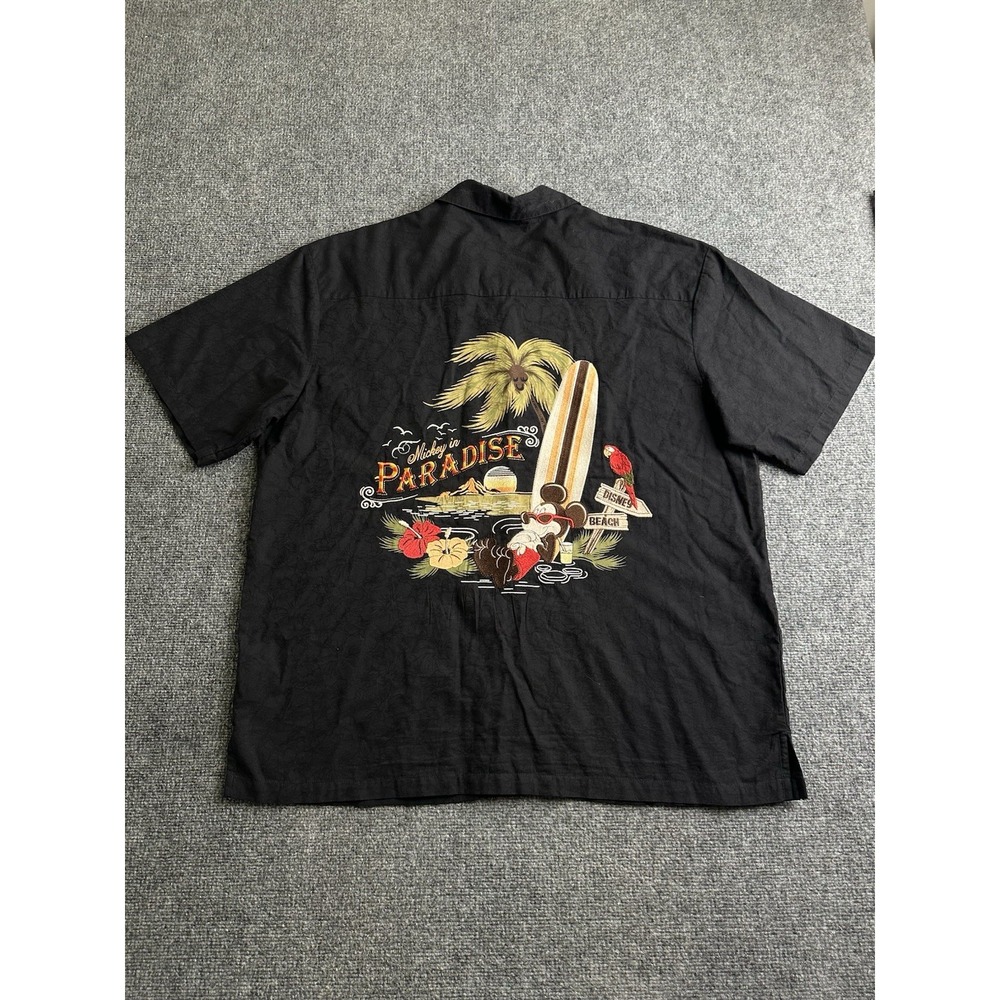 Mens Disney Mickey Mouse Paradise Hawaiian Camp Shirt Black, Size XL